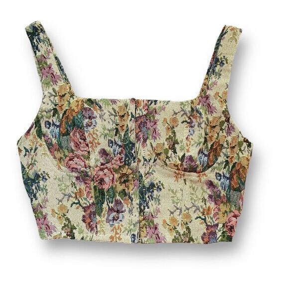 Wild Fable Corset Crop Top Dark Floral Tapestry Front Hook Closure Square Neck - Picture 1 of 10